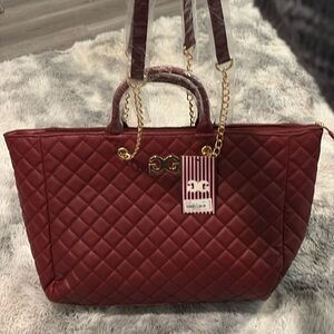 Luxurious Red Quilted Tote with Gold Hardware